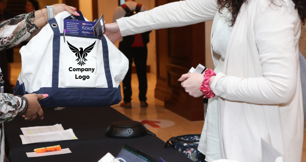 event check in with customized welcome bag
